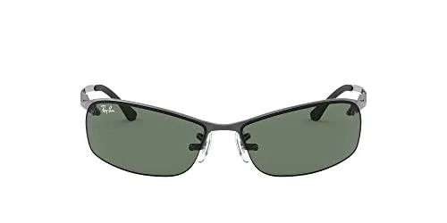 Ray-Ban Unisex Top Bar Sonnenbrille, Grau - Sportbrille mit stilvollem Gunmetal-Gestell und klassischen grünen Gläsern, inklusive Schutzhülle für optimalen Schutz