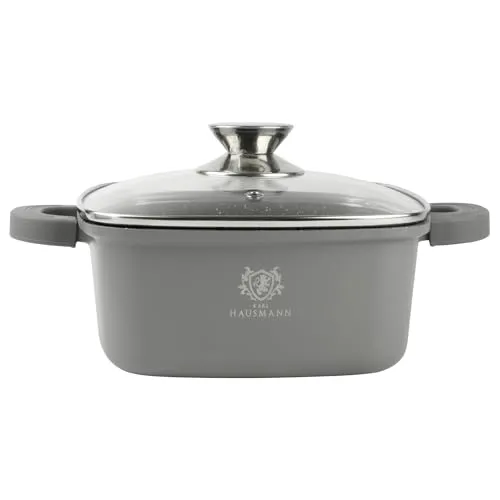 KARL HAUSMANN Topf Antihaftbeschichtet mit Deckel - 2.3L - Ø 20 cm - Quadrat Aluguss Kochtopf beschichtet Für alle Herdarten auch Induktion - Grau Suppentopf - Non Stick Cooking Pot - Bratentopf
