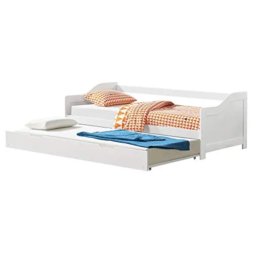 [en.casa] Tandembett 90x200cm Weiß - Ausziehbett & Sofabett - Betten: Bequemes Sofabett aus Kiefernholz mit ausziehbarem Zusatzbett für platzsparenden Schlafkomfort. Ideal für Gäste oder kleine Räume!