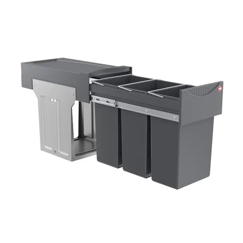 Hailo Mülleimer Küche, Einbau 30cm Schrank - 3x10 Liter Grau - Haushaltszubehör: Praktischer Einbaumülleimer mit 3x10 Litern Fassungsvermögen, ideal für Schränke ab 30cm Breite. Einfacher Zugriff durch Teleskopschienen und der Deckel bleibt im Schrank als Ablage.
