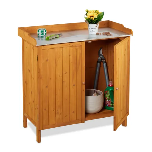 Pflanztisch Gartenschrank - Gartenpflanztisch mit Unterschrank aus Holz - Gewächshäuser & Frühbeete, robuster Pflanztisch aus Holz mit praktischem Unterschrank für optimalen Stauraum im Garten.