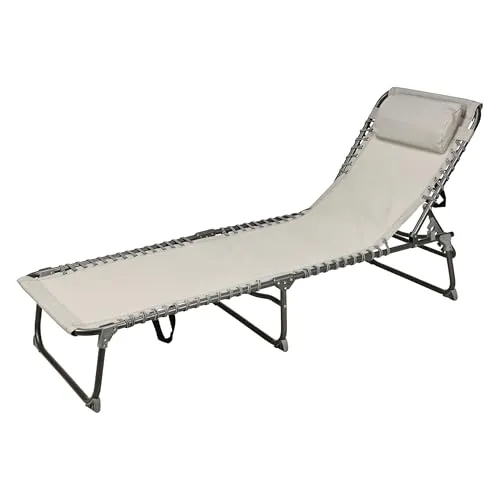 Garten Relaxliege mit Kissen 190 cm - 5-fach verstellbar - Stühle - Bequeme Gartenliege mit abnehmbarem Kopfkissen, ideal für entspannte Stunden im Freien, maximale Belastbarkeit von ca. 110 KG.