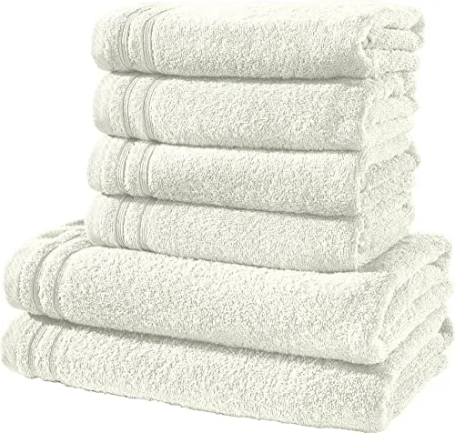 Erwin Müller Handtuchset, Frottierset Heidelberg 6-TLG. 100% Baumwolle Creme - leichte Qualität, saugstark, schnelltrocknend, kompakt - ideal für Sport, Strand, Reisen