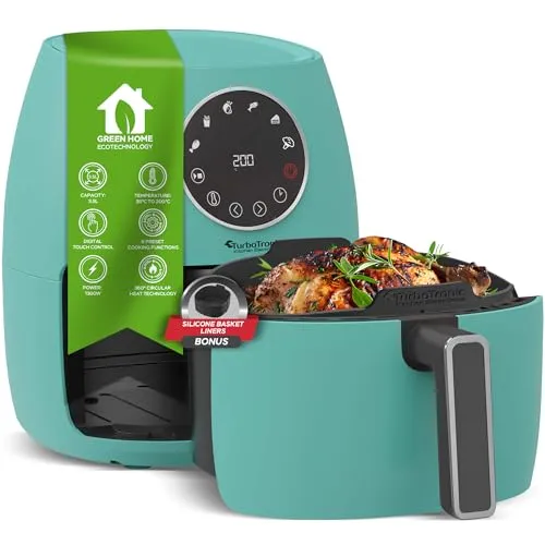Heißluftfritteuse 3,5L mit Silikoneinlage - Heißluftfritteuse für gesunde und knusprige Ergebnisse ohne Öl. Mit 6 Programmen und 3,5L Fassungsvermögen für 300g Pommes in nur 10-15 Minuten. Praktische Silikoneinlage für einfache Reinigung!