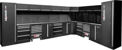 KS-Tools KS Tools Werkstattschrank L-Form 4760x3400 mm, Edelstahl/MDF, 9 LED, 2x Steckdosen+USB, abschließbar 669574
