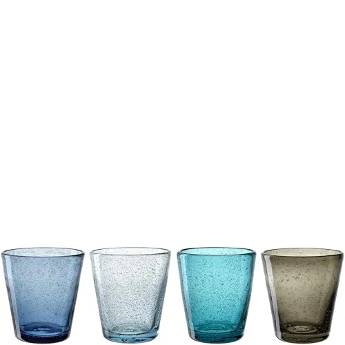 LEONARDO HOME BURANO Trinkglas 4er Set – Bunte Wassergläser mit Schaumglasoptik - Wassergläser Set mit 4 bunten Gläsern (330 ml) in lebendigen Farben, spülmaschinengeeignet und ideal für den täglichen Gebrauch oder die Gästetafel.