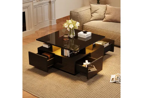 STILVORA Hochglanz Couchtisch mit LED und 4 Schubladen von Stilvora