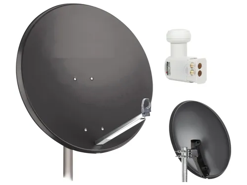 Hochwertige OPTICUM Sat Anlage 80cm QA Spiegel + ausgezeichneter Opticum Twin LNB (LTP-04H) für 2 Teilnehmer (neueste Generation, UHD 4K tauglich)