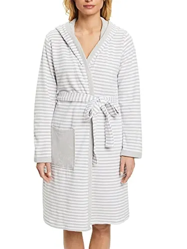 ESPRIT Damen-Bademantel Striped Hoody mit Kapuze - Leichter Frottier-Bademantel mit sportlichem Streifen-Design für Damen. Pflegeleicht und perfekt für entspannte Stunden zu Hause. Größe 40/42, ideal für jeden Anlass.