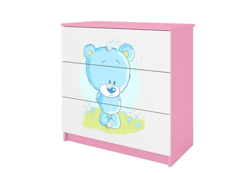 Raumhirsch Furniture Kinderkommode Blaubär Rosa - Kommode für Kinderzimmer mit 3 geräumigen Schubladen, praktische Aufbewahrungslösung und modernes Design für eine gemütliche Atmosphäre.