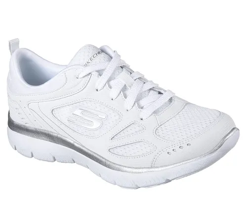 Skechers Summits Suited Weiß WSL Größe EU 38 - Sneaker mit Memory Foam Einlegesohle für ultimativen Tragekomfort, ideal für Freizeit und Alltag. Sportlicher Look in klassischem Weiß mit silbernen Akzenten.