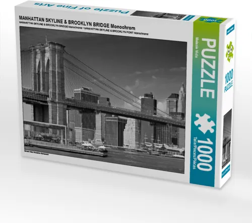 CALVENDO Puzzle MANHATTAN SKYLINE & BROOKLYN BRIDGE Monochrom | 1000 Teile Lege-Größe 64x48cm Foto-Puzzle für glückliche Stunden