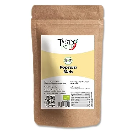 Produktbild Tasty Pott Bio Popcorn Mais 500g | knackiges Popcorn | kontrolliert biologischer Anbau | Beliebter Snack für Filmabende und Zwischendurch | Natürlich und Lecker | süß salzig