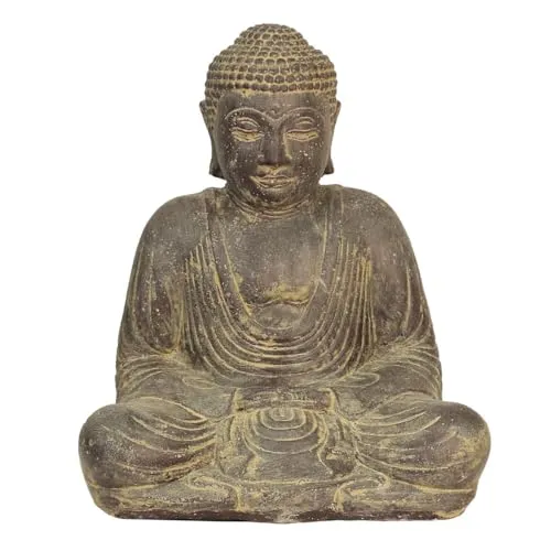 Oriental Galerie Japan Buddha Figur sitzend - Meditationsgeste aus Lavastein - Sammlerfigur aus handgefertigtem Lavastein, 30 cm hoch, frostbeständig und ideal für Garten oder Innenräume. Ein Symbol für Meditation und Erleuchtung.