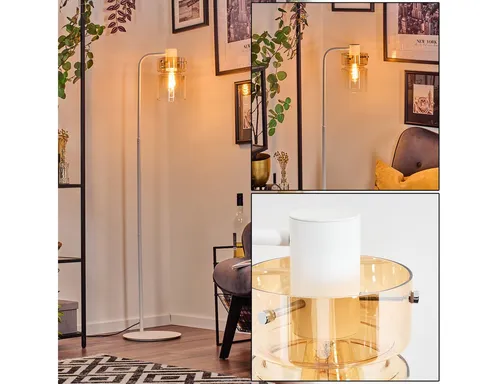 Hofstein Stehlampe aus Metall/Glas im Retro-Design - Elegante Stehlampe für den Innenbereich, kombiniert stilvolles Weiß und bernsteinfarbenes Glas. Perfekt für Wohnzimmer oder Arbeitszimmer, sorgt für gemütliche Beleuchtung.