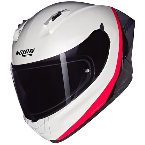 Nolan N60-6 Sport - Integralhelm in Weiß/Schwarz/Neon-Rot - L - Motorradhelm mit sportlichem Design und aerodynamischem Spoiler für verbesserte Stabilität bei hohen Geschwindigkeiten. Breites Panorama-Visier und außergewöhnliches Belüftungssystem sorgen für Komfort und Sicherheit auf der Straße.