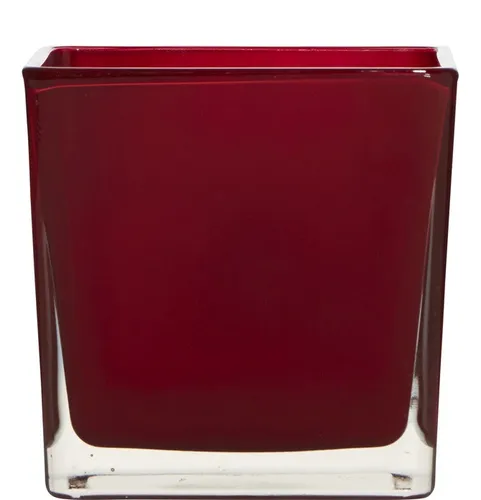 Teelichthalter, Dekoglas WÜRFEL CUBE RED H. 8cm 8x8cm rot Hakbijl