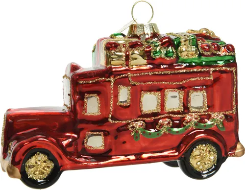 Christbaumschmuck Glas Auto mit Geschenken 10,5cm rot