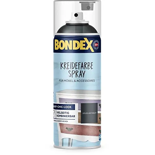 Bondex 446770 Kreidefarbe Spray edles anthrazit 0,4 L für 4 m² - Einfach und Schnell: Schütteln & Sprühen - Leichte Verarbeitung - Shabby Look Farbe