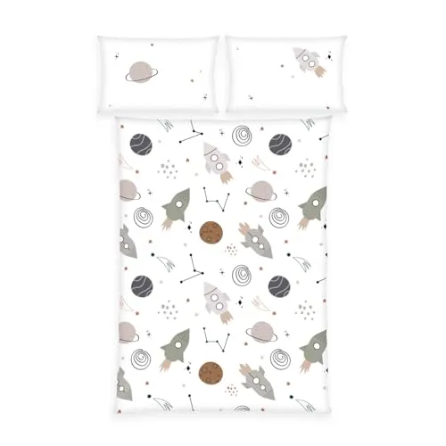 Herding babybest Flanell-Bettwäsche Weltall - Bettwäsche-Set aus 100% Baumwolle, atmungsaktiv mit traumhaftem Weltall-Wendemotiv. Ideal für süße Träume und pflegeleicht bei 60°C waschbar!