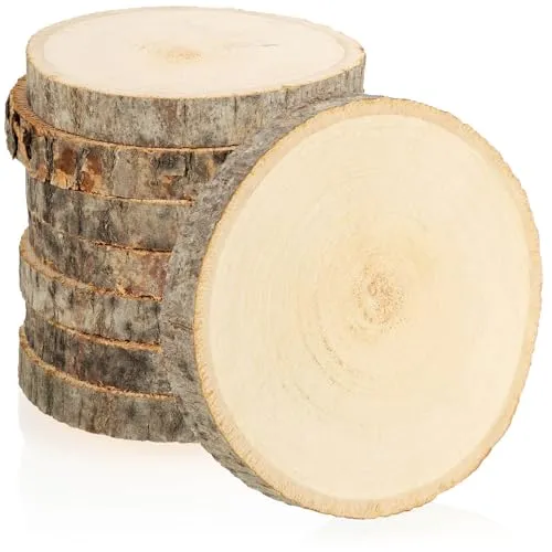 com-four® 8x Holzscheibe mit Rinde - Glasuntersetzer zum Schutz der Möbel - Holzscheiben zum Basteln und Dekorieren - Rundlinge Ø ca. 8-10 cm - Baumscheibe