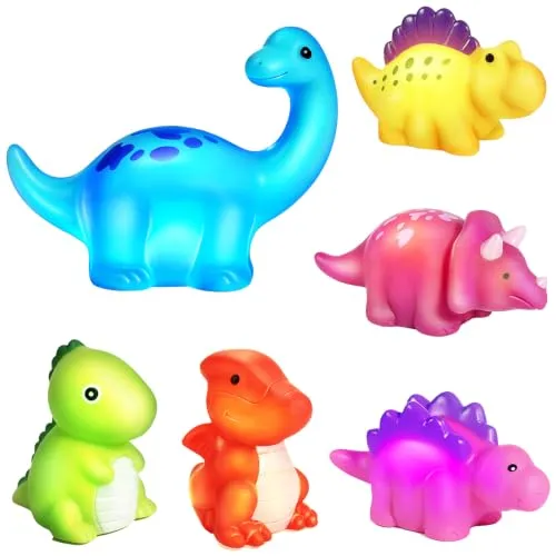 Leuchtende Badewannenspielzeug, 6 STK Dino Badespielzeug Baby ab 1 2 3 Jahr | Badewannen Spielzeug mit LED-Licht, Leuchtet Wasserspielzeug Set für Kinder, Badespaß Sensorik Spielzeug für Baby Kleinkind