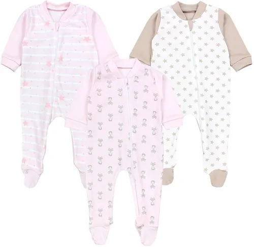 TupTam Schlafoverall Unisex Schlafstrampler 3er Pack - Praktischer Baby Schlafanzug mit Knöchel-zu-Kinn-Reißverschluss für einfaches Wickeln. Aus hochwertiger, pflegeleichter Baumwolle, mit warmen Füßchen und süßen Motiven.