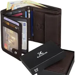 Leder Geldbörse Herren Portemonnaie RFID Hochformat Geldbeutel Echtleder (9900) Braun - Braun