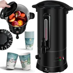 KESSER Heißgetränke- und Glühweinautomat 6,8L - Einkochautomat aus Edelstahl mit 1800W und Thermostat 30-100°C, ideal zum Zubereiten von Glühwein, Tee und Suppen, inklusive 10 Bechern im Winterdesign für festliche Momente.