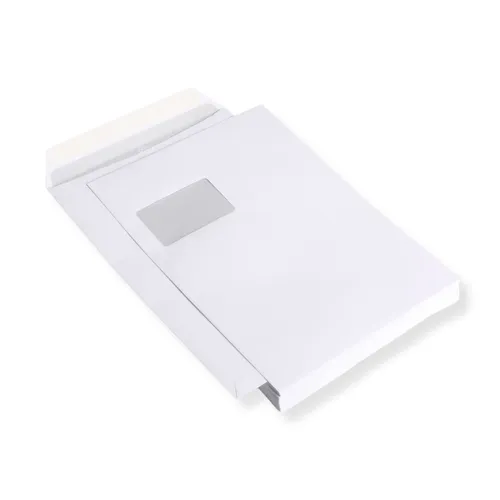 St. Versandtasche, Umschlag, Kuvert, mit Fenster, A4/C4, weiß, selbstklebend 50