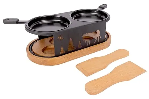 Cosy & Trendy Raclette-Gerät oval aus Edelstahl + 2 Spatel, für 2 Personen, Schwarz