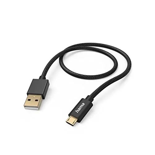 Hama Kabel Flexible USB 2.0 A Stecker - Micro USB Ladestecker (480Mbit/s, Nylon, 3A, vergoldet, 1.5m) schwarz