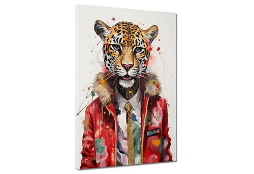 Artedinoi Leinwandbild Leopard mit Krawatte Pop Art Leinwandbild Wandbild Kunstdruck XL Deko