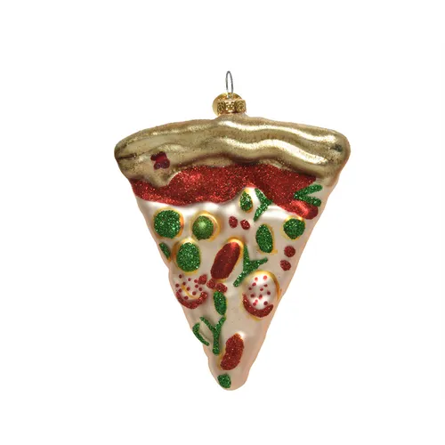 Christbaumschmuck Glas Pizza Ecke 10,1cm gold / creme