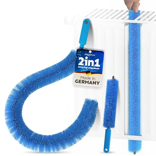 ORGAFLIX Heizkörperbürste Set 2-TLG. mit 70 und 32cm länge, extra staubbindend durch gesplisste Borsten, Heizungsreiniger mit PVC-Borsten, Heizungsbürste Made in Germany
