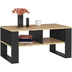 Raumhirsch Couchtisch Rockford, Eiche Artisan, Schwarz, Rechteckig, 92x45x53 cm - Der Couchtisch Rockford vereint modernes Design mit Funktionalität. Mit integriertem Stauraum und kratzfester, wasserabweisender Oberfläche ist er ideal für den täglichen Gebrauch und passt perfekt in jedes Wohnzimmer.