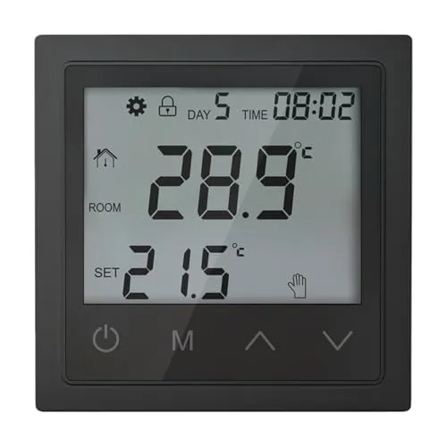 Digital Thermostat Raumthermostat Fußbodenheizung, Thermostat Fussbodenheizung Elektrisch mit Programmierbar für Raumtemperaturregler, Heizungsthermostat, LCD-Display, 16A Wandthermostat (Schwarz)