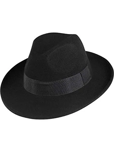 fiebig Fedora Wollfilzhut | Filzhut mit Ripsband Waterproof & Crushable (55-S, Schwarz)