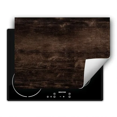 DarHaus Herdabdeckplatte 1 teilig 80x52 cm Küche Herdabdeckung Ceranfeld Herdabdeckplatten Anti Rutsch Matte Aufrollbar, braun - Holz