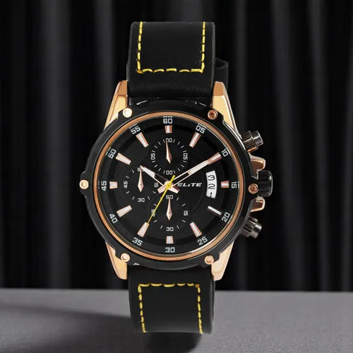 ELITE Herren Chronograph Armbanduhr Ø45 blau silber Echtes Leder Datum Watch