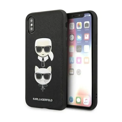 Karl Lagerfeld Saffiano Karl & Choupette Heads Case, Schwarz - iPhone Xs Max