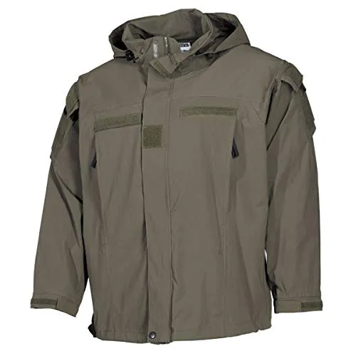 MFH Herren US Soft Shell Jacke Level 5 OD Green Größe L - Funktionsjacke mit winddichter, wasserdichter und atmungsaktiver Bauweise. Ideal für Outdoor-Aktivitäten, mit verstellbarer Kapuze und mehreren praktischen Taschen.