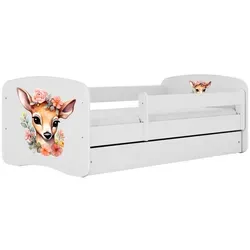 Raumhirsch Furniture Kinderbett Bambi, 80x140 cm - Modernes Kinderbett in Weiß mit abnehmbarer Schutzschiene für maximale Sicherheit und praktischer Schublade für Stauraum. Ideal für ein gemütliches Kinderzimmer.
