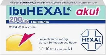 IbuHEXAL akut 200mg - Schmerzmittel - Arzneimittel zur Linderung von leichten bis mäßig starken Schmerzen wie Kopfschmerzen, Zahnschmerzen und Fieber; entzündungshemmend und schnell wirksam dank Ibuprofen.