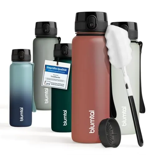 Blumtal Trinkflasche 1L - auslaufsichere Trinkflasche Sport + 1-Klick-Verschluss - BPA-freie Wasserflasche 1L mit Sieb - Spülmaschinenfest - Apricot