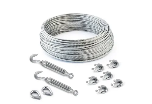 DQ-PP Drahtseil DQ-PP Stahlseil SET 10m, 3-5mm, 6x7, Klemmen, Kauschen, Schrauben