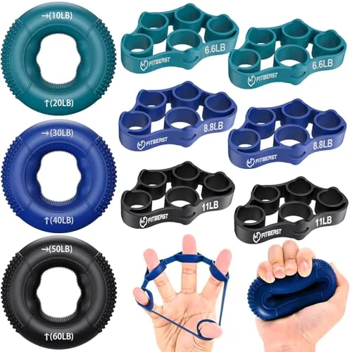 FitBeast Griffkrafttrainer 9-teiliges Set - Krafttraining Griffstärker für effektives Handmuskeltraining, verbessert Griffkraft und Fingerfertigkeit mit verstellbarem Widerstand von 10-60LB. Ideal für Büroarbeiter und Sportler.