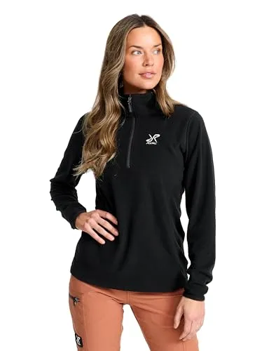 RevolutionRace Hiker Half-Zip Fleece für Damen, Leichter und elastischer Fleece mit halbem Reißverschluss, Black, XL