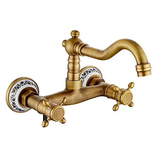 Küchenarmatur, Wandmontage, Antik-Bronze, 360 ° drehbar, doppelte Kontrolle, Pflaume mit Kreuzlenkrad, Küchenarmatur (Antik)