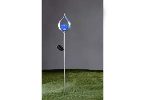 HAC24 LED Solarleuchte Gartenleuchte Flammenleuchte Silber Solarlampe Solarleuchte Garten, LED fest integriert, Blau, 93 cm